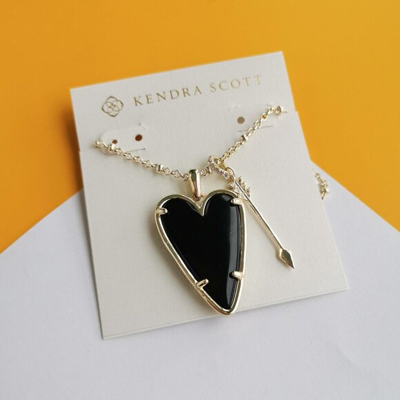 Ansley Heart Gold Black Obsidian Long Pendant Necklace by Kendra Scott - Picture 3 of 4